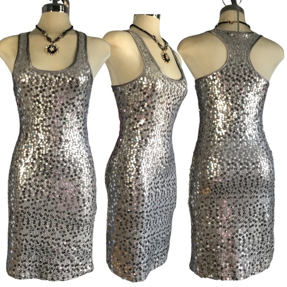 ATTITUDE  Elegant Luxury Grey and Silver Sequins Dress size 0 - Picture 9 of 16